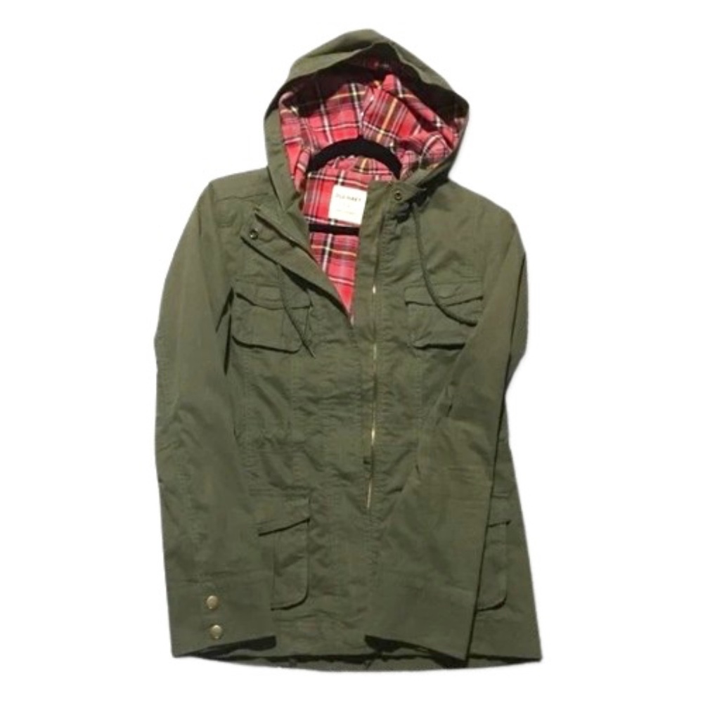 Old Navy ✦ Army Green & Pink Plaid Utility Coat (S)